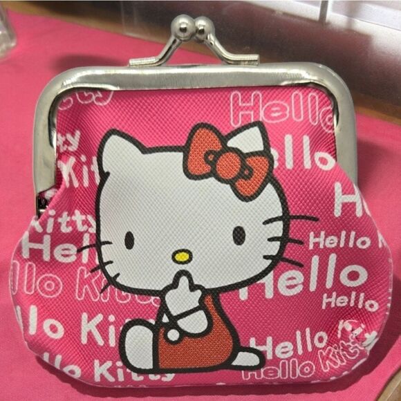 Hello Kitty Coin Pouch Mini Change Purse Pink Cartoon Cat Logo PU Leather NWT - Picture 6 of 6
